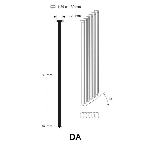 DA Brad 34° Angle SS,  different lengths