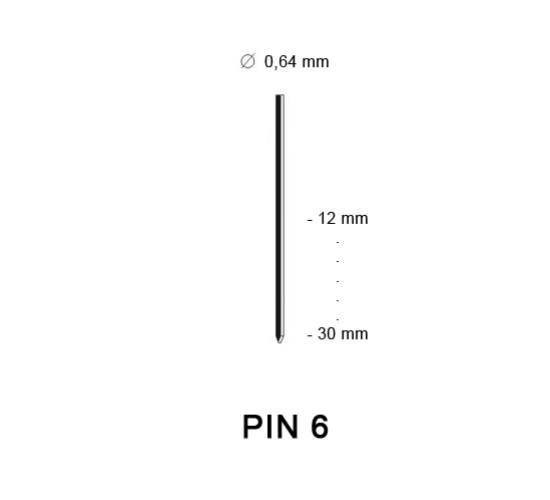 Pin 6 (23G), diverse afmetingen