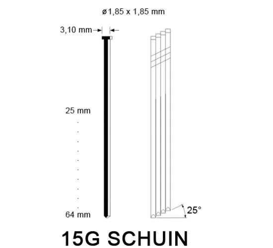 FN15 Brad, roestvrij staal, schuin, diverse lengtes FN15 Brad, roestvrij staal, schuin, diverse lengtes