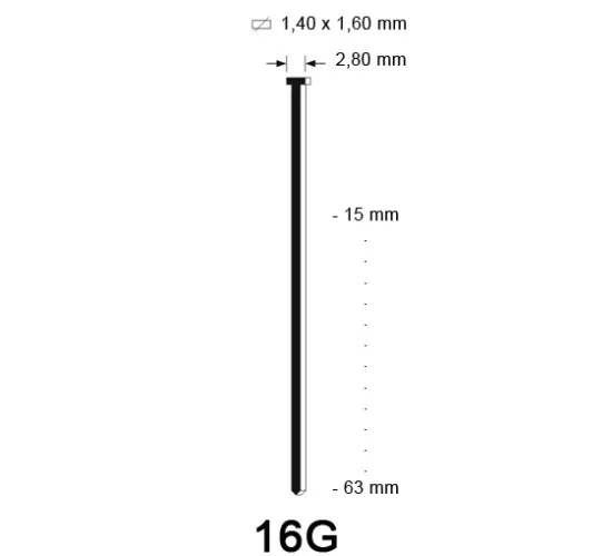 16G Brad, roestvrij staal, diverse lengtes 16G Brad, roestvrij staal, diverse lengtes